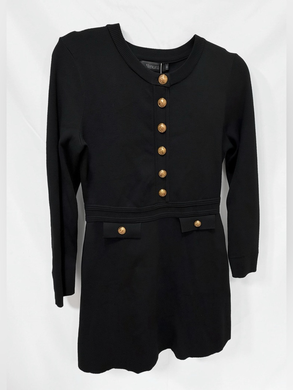 NWT NENONA Black Knit Button-Front Mini Dress Long Sleeve size medium